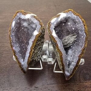 Natural Amethyst Geode Pair - Purple Crystal Display